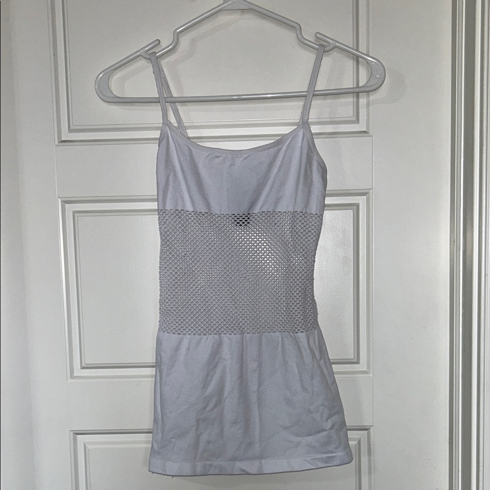 White Mesh-Panel Camisole Slip Dress
